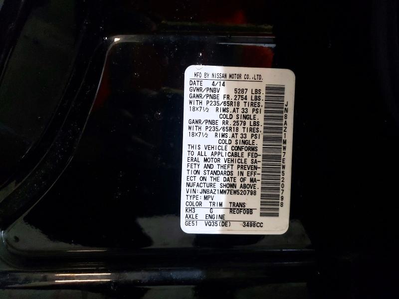 2014 Nissan Murano მანქანა იყიდება აუქციონზე, vin: JN8AZ1MW7EW520798, აუქციონის ნომერი: 63800216