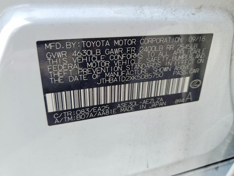 2019 Lexus Is მანქანა იყიდება აუქციონზე, vin: JTHBA1D2XK5085750, აუქციონის ნომერი: 63198136