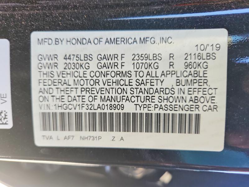 Продажа на аукционе авто 2020 Honda Accord, vin: 1HGCV1F32LA018909, номер лота: 65742086