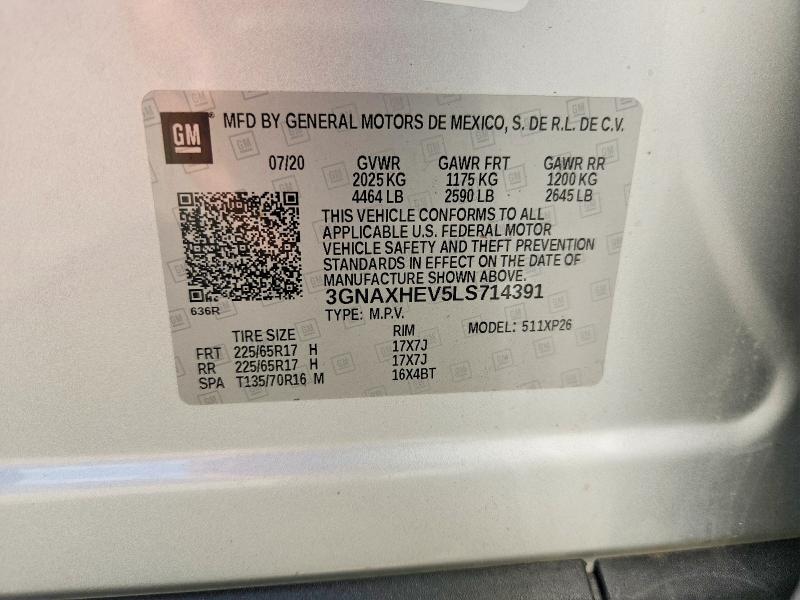 2020 Chevrolet Equinox მანქანა იყიდება აუქციონზე, vin: 3GNAXHEV5LS714391, აუქციონის ნომერი: 63767366