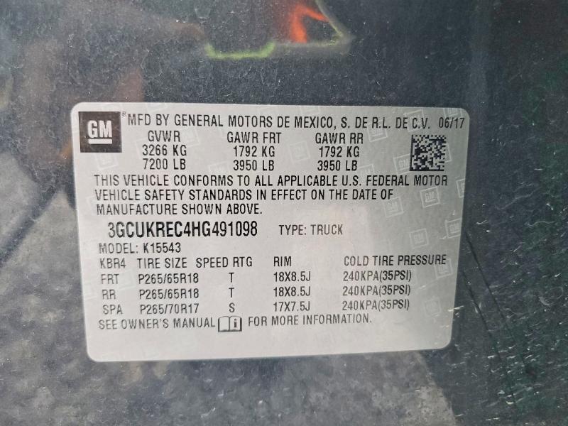 63290036 :رقم المزاد ، 3GCUKREC4HG491098 vin ، 2017 Chevrolet Silverado مزاد بيع