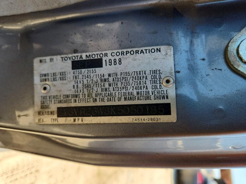 65038886 :رقم المزاد ، JT3YR26W8K5050185 vin ، 1989 Toyota Van مزاد بيع