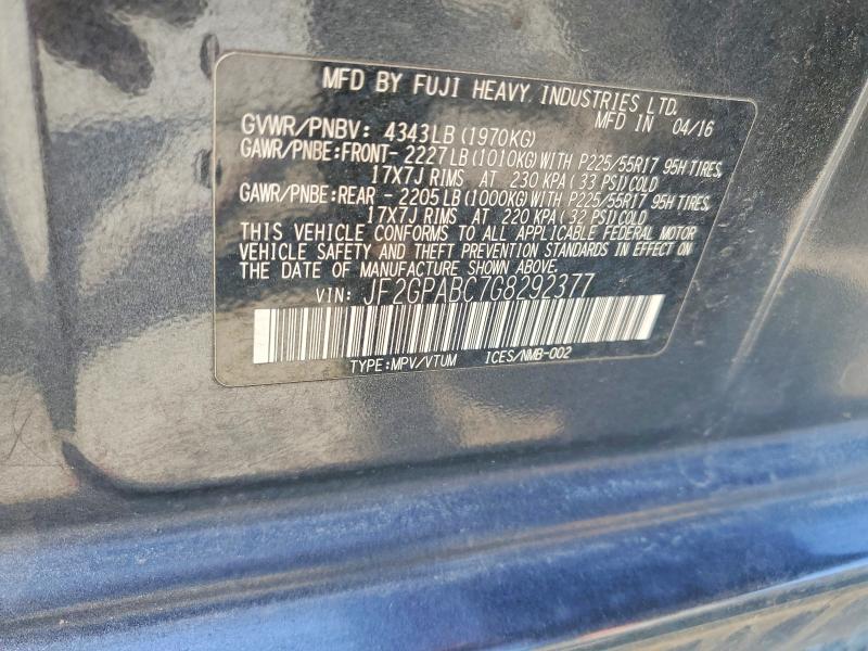 Aukcja sprzedaży 2016 Subaru Crosstrek, vin: JF2GPABC7G8292377, numer aukcji: 65003706