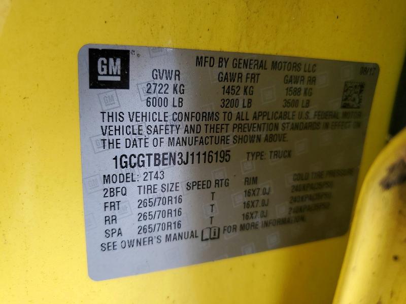 66504796 :رقم المزاد ، 1GCGTBEN3J1116195 vin ، 2018 Chevrolet Colorado مزاد بيع