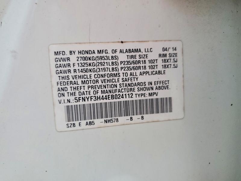 65341126 :رقم المزاد ، 5FNYF3H44EB024112 vin ، 2014 Honda Pilot مزاد بيع
