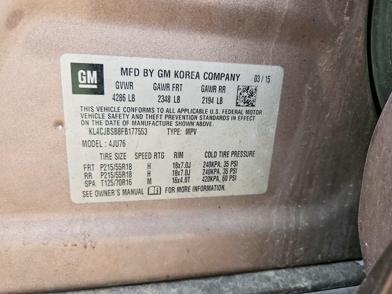Продажа на аукционе авто 2015 Buick Encore, vin: KL4CJBSB8FB177553, номер лота: 65904776