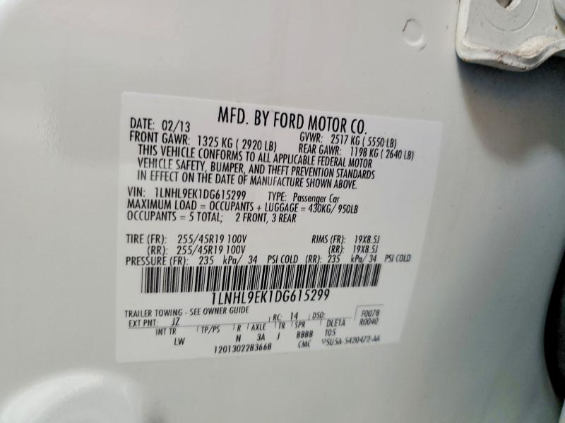 Продажа на аукционе авто 2013 Lincoln Mks, vin: 1LNHL9EK1DG615299, номер лота: 64004356