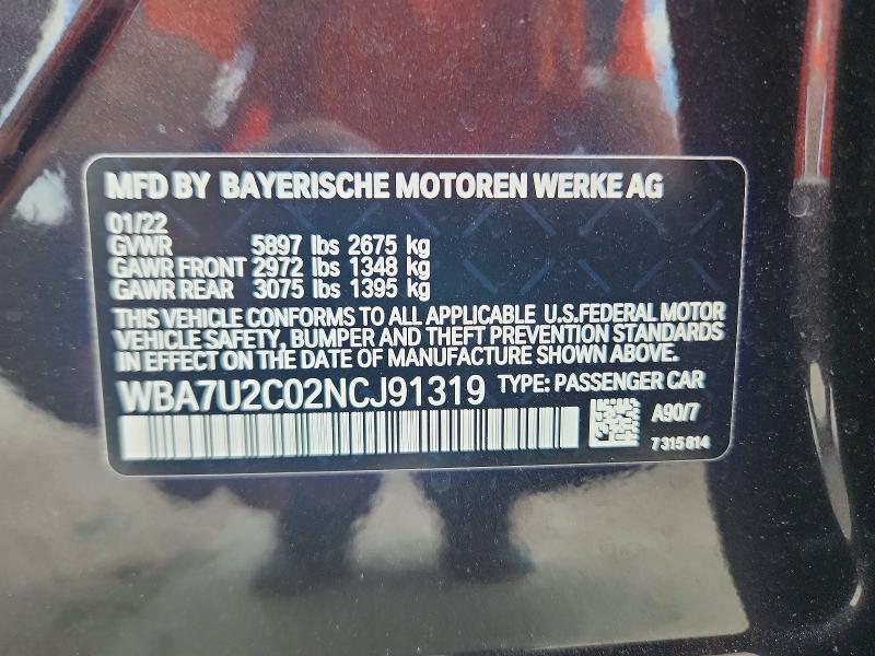Продажа на аукционе авто 2022 Bmw 750, vin: WBA7U2C02NCJ91319, номер лота: 65886336