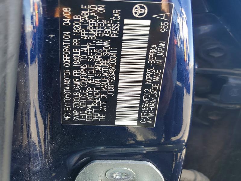 Продажа на аукционе авто 2008 Toyota Yaris, vin: JTDBT923484030411, номер лота: 64156966