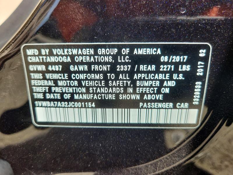 Aukcja sprzedaży 2018 Volkswagen Passat, vin: 1VWBA7A32JC001154, numer aukcji: 65522716