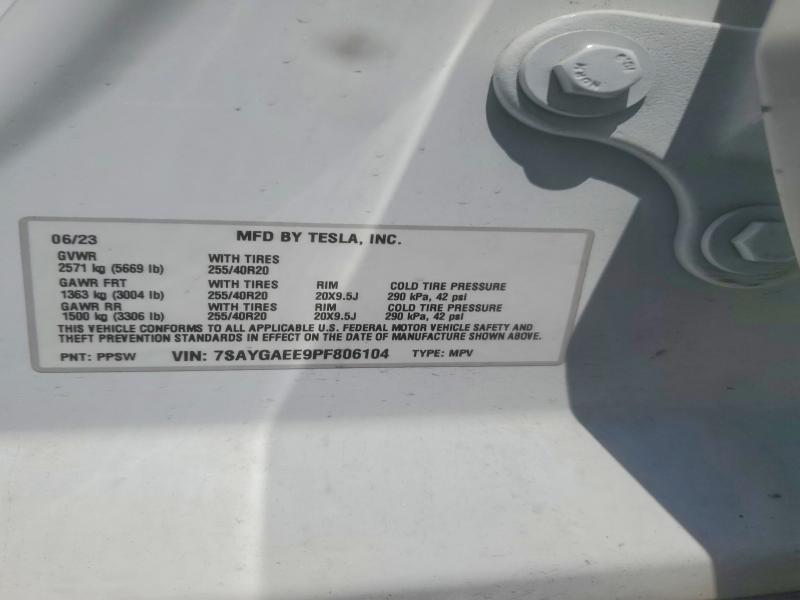 63185806 :رقم المزاد ، 7SAYGAEE9PF806104 vin ، 2023 Tesla Model Y مزاد بيع