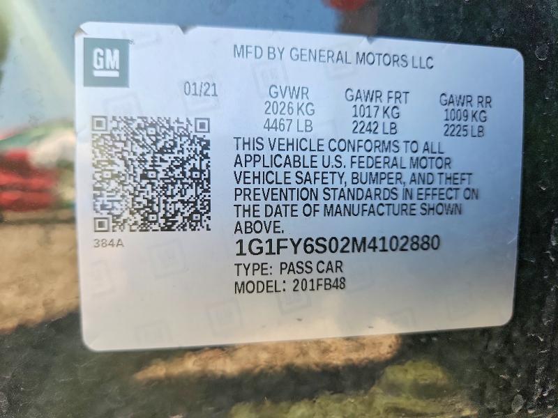 66725496 :رقم المزاد ، 1G1FY6S02M4102880 vin ، 2021 Chevrolet Bolt Ev مزاد بيع