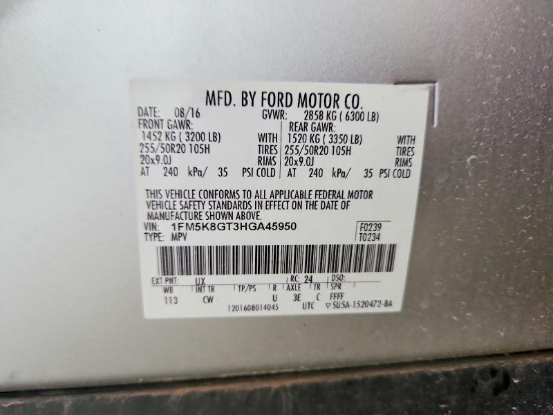 Aukcja sprzedaży 2017 Ford Explorer, vin: 1FM5K8GT3HGA45950, numer aukcji: 66408816
