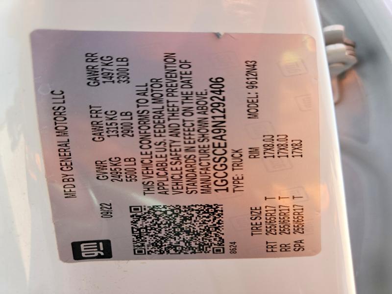 64368566 :رقم المزاد ، 1GCGSCEA9N1292406 vin ، 2022 Chevrolet Colorado مزاد بيع