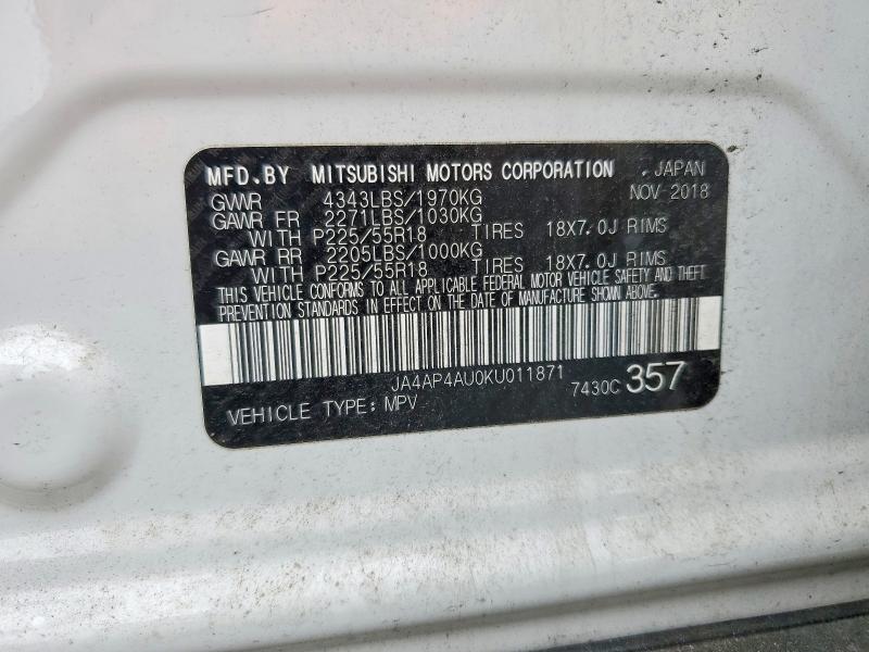 Продажа на аукционе авто 2019 Mitsubishi Outlander Sport, vin: JA4AP4AU0KU011871, номер лота: 64647006
