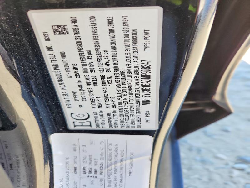 Aukcja sprzedaży 2021 Tesla Model 3, vin: 5YJ3E1EA0MF908347, numer aukcji: 66128006