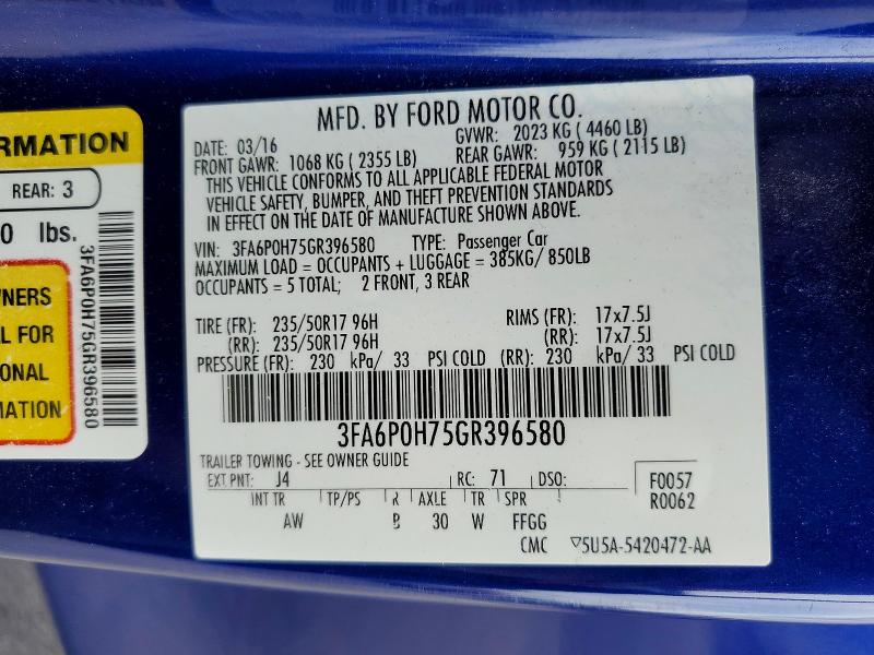Продаж на аукціоні авто 2016 Ford Fusion, vin: 3FA6P0H75GR396580, номер лоту: 66995696
