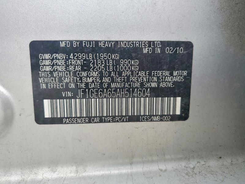 Aukcja sprzedaży 2010 Subaru Impreza, vin: JF1GE6A65AH514604, numer aukcji: 63711436