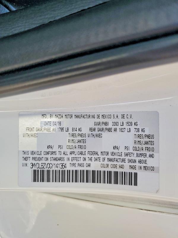 66501536 :رقم المزاد ، 3MYDLBZV0GY141364 vin ، 2016 Scion Ia مزاد بيع