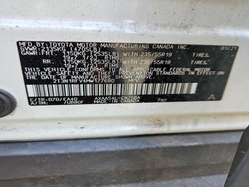 Продаж на аукціоні авто 2021 Toyota Rav4, vin: 2T3N1RFV4MW177680, номер лоту: 65338246