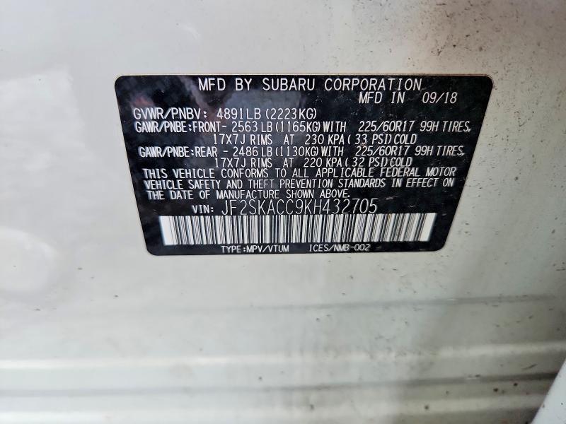 66364826 :رقم المزاد ، JF2SKACC9KH432705 vin ، 2019 Subaru Forester مزاد بيع