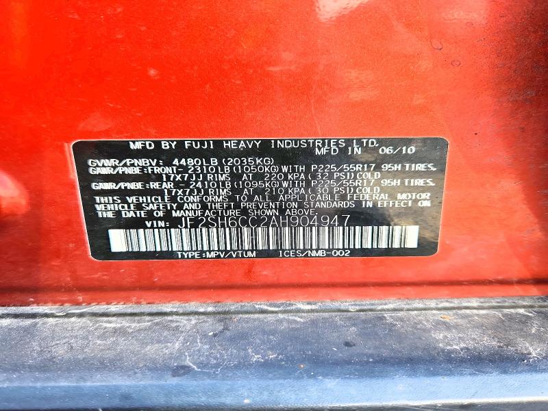 2010 Subaru Forester მანქანა იყიდება აუქციონზე, vin: JF2SH6CC2AH904947, აუქციონის ნომერი: 63517676