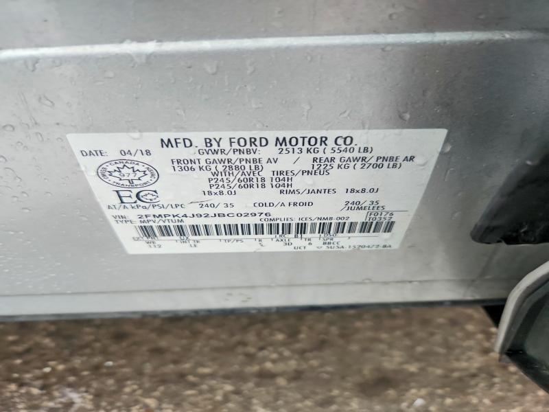 63912846 :رقم المزاد ، 2FMPK4J92JBC02976 vin ، 2018 Ford Edge مزاد بيع
