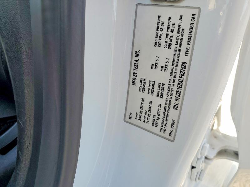 Aukcja sprzedaży 2020 Tesla Model 3, vin: 5YJ3E1EBXLF637580, numer aukcji: 64075866
