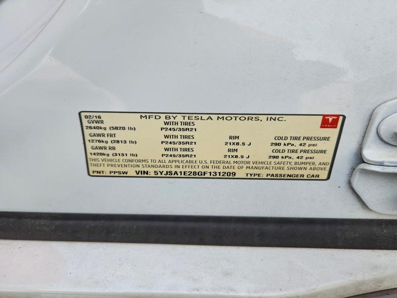 63843376 :رقم المزاد ، 5YJSA1E28GF131209 vin ، 2016 Tesla Model S مزاد بيع