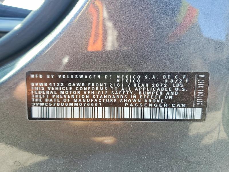 64497056 :رقم المزاد ، 3VWC57BU6MM076667 vin ، 2021 Volkswagen Jetta مزاد بيع