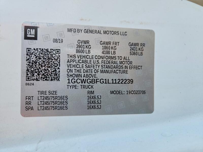 63140276 :رقم المزاد ، 1GCWGBFG1L1122239 vin ، 2020 Chevrolet Express G2500 مزاد بيع