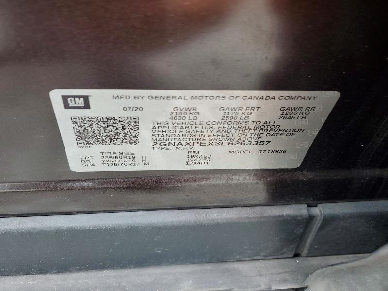 2020 Chevrolet Equinox მანქანა იყიდება აუქციონზე, vin: 2GNAXPEX3L6263357, აუქციონის ნომერი: 63514686