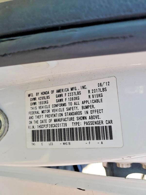 Aukcja sprzedaży 2012 Honda Accord, vin: 1HGCP2F39CA201739, numer aukcji: 65211736