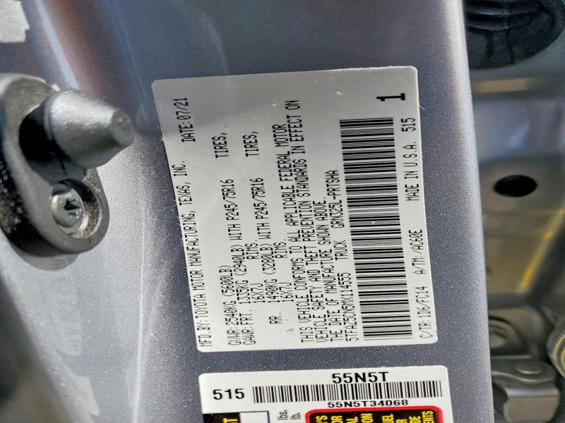 63759706 :رقم المزاد ، 5TFAZ5CN5MX114555 vin ، 2021 Toyota Tacoma مزاد بيع