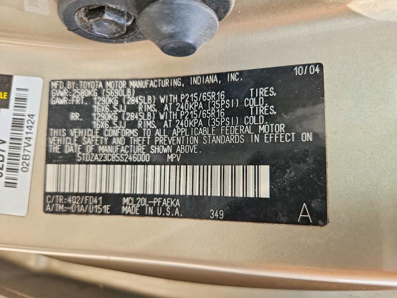 Aukcja sprzedaży 2005 Toyota Sienna, vin: 5TDZA23C85S246000, numer aukcji: 65317466