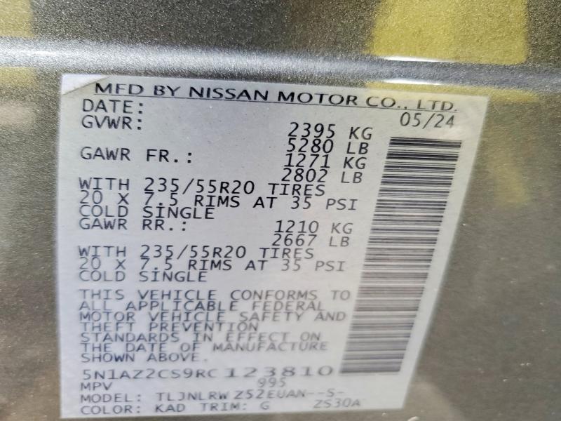 Auction sale of the 2024 Nissan Murano, vin: 5N1AZ2CS9RC123810, lot number: 66727586