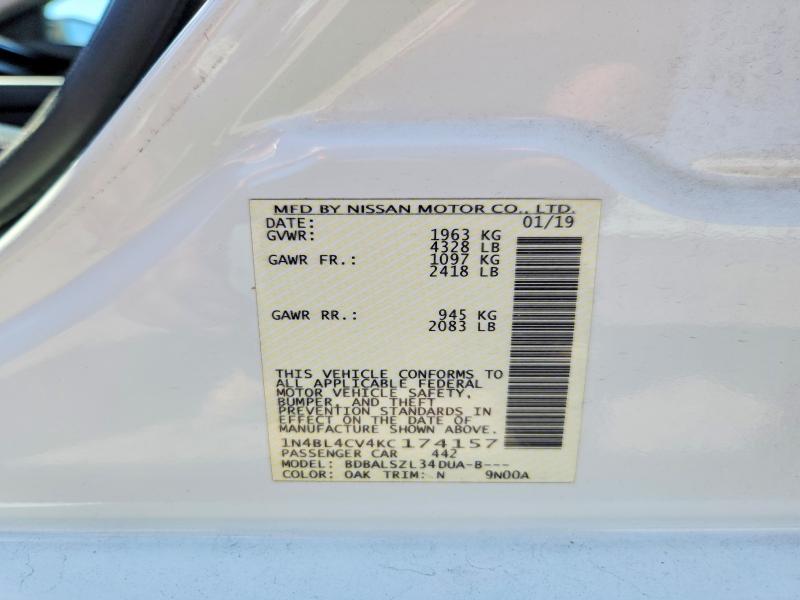 Продаж на аукціоні авто 2019 Nissan Altima, vin: 1N4BL4CV4KC174157, номер лоту: 62096236