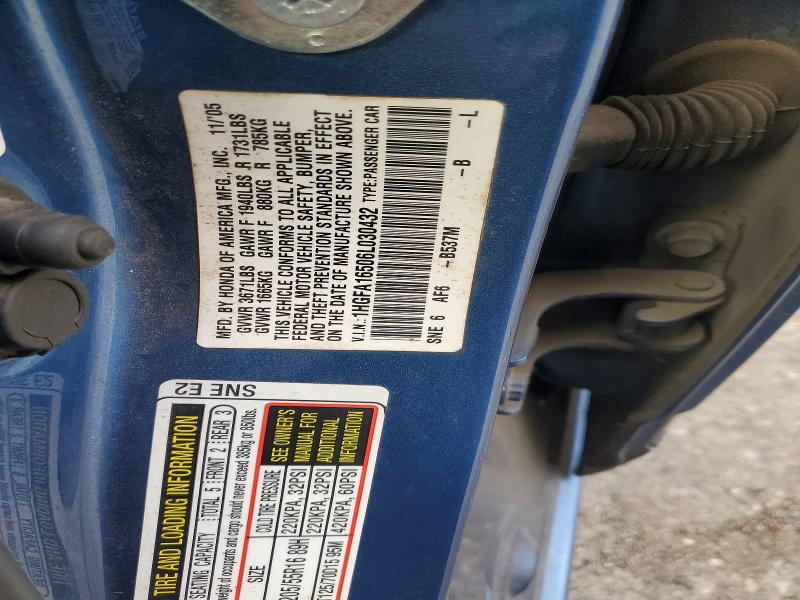 66490926 :رقم المزاد ، 1HGFA16506L030432 vin ، 2006 Honda Civic مزاد بيع