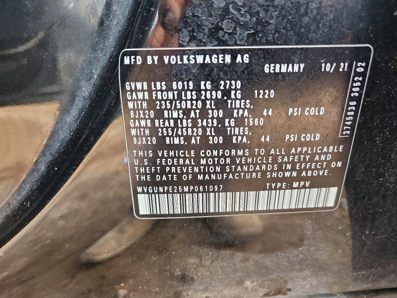 Aukcja sprzedaży 2021 Volkswagen Id.4, vin: WVGUNPE25MP061097, numer aukcji: 64601556