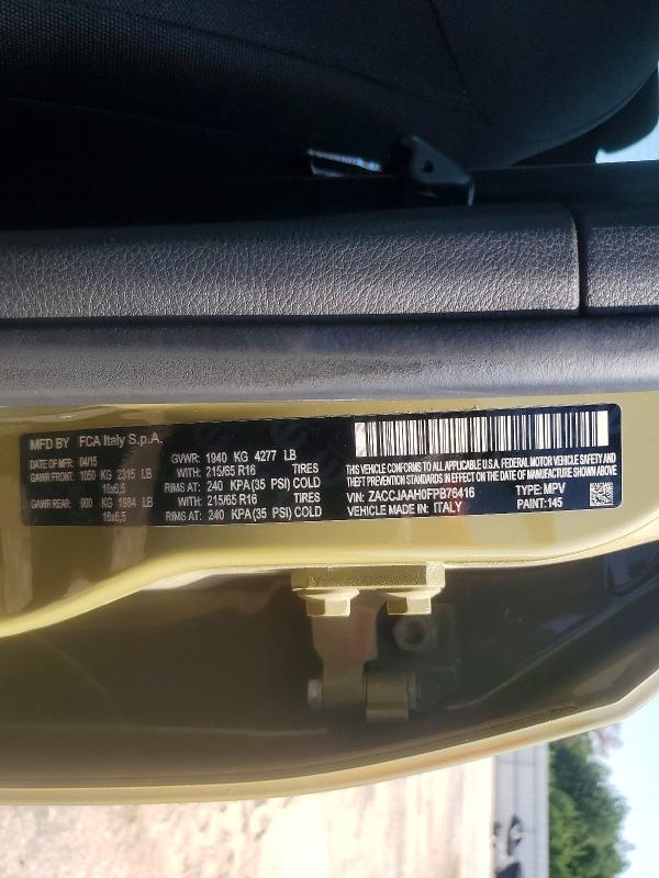 Aukcja sprzedaży 2015 Jeep Renegade, vin: ZACCJAAH0FPB76416, numer aukcji: 64738746