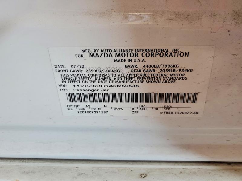 Aukcja sprzedaży 2010 Mazda 6, vin: 1YVHZ8BH1A5M50538, numer aukcji: 64490776