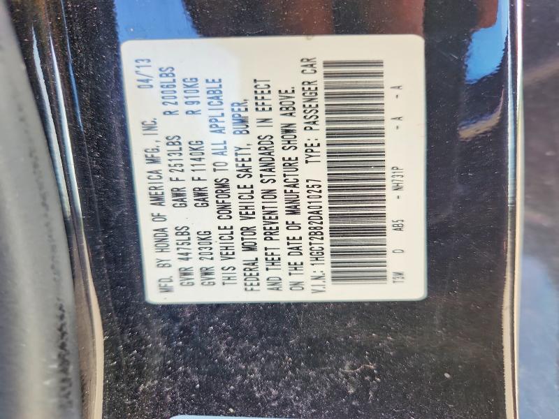 2013 Honda Accord მანქანა იყიდება აუქციონზე, vin: 1HGCT2B82DA010257, აუქციონის ნომერი: 66481956