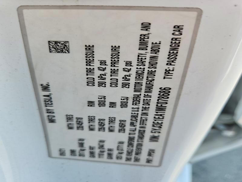 Продажа на аукционе авто 2021 Tesla Model 3, vin: 5YJ3E1EA1MF078686, номер лота: 63376296
