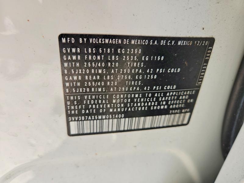 Продаж на аукціоні авто 2021 Volkswagen Tiguan, vin: 3VV3B7AX5MM051400, номер лоту: 65301956