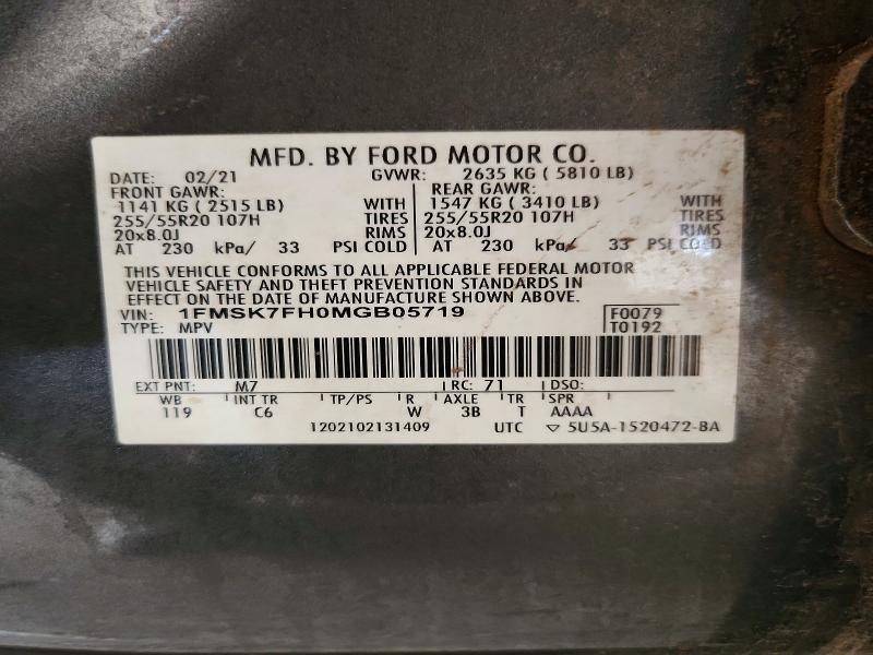 64043766 :رقم المزاد ، 1FMSK7FH0MGB05719 vin ، 2021 Ford Explorer مزاد بيع