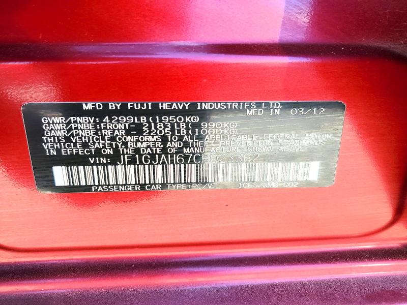 Продаж на аукціоні авто 2012 Subaru Impreza, vin: JF1GJAH67CH023362, номер лоту: 64464966