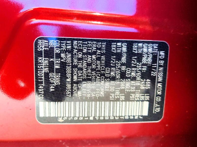 2023 Nissan Rogue მანქანა იყიდება აუქციონზე, vin: JN8BT3BB8PW188567, აუქციონის ნომერი: 66228376