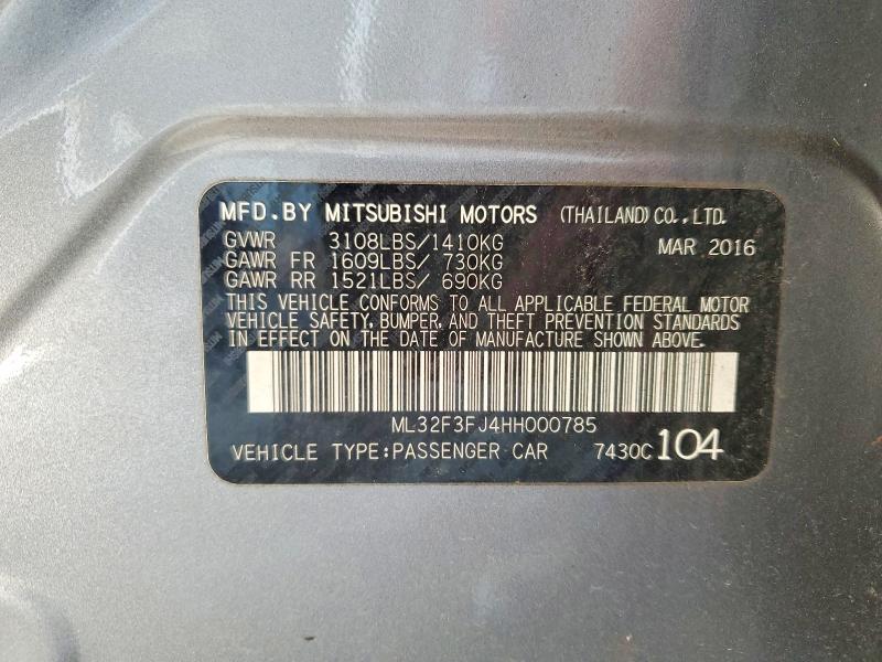 Продаж на аукціоні авто 2017 Mitsubishi Mirage, vin: ML32F3FJ4HH000785, номер лоту: 66720186