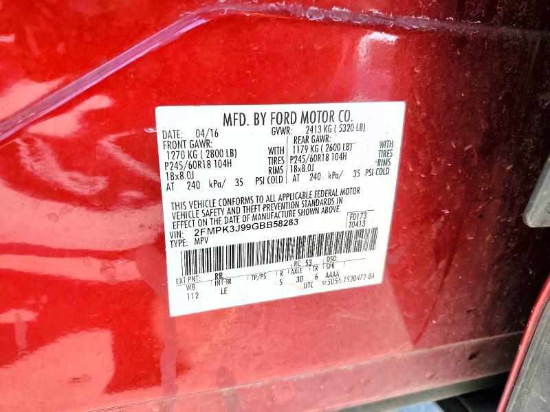 Продаж на аукціоні авто 2016 Ford Edge, vin: 2FMPK3J99GBB58283, номер лоту: 63999846