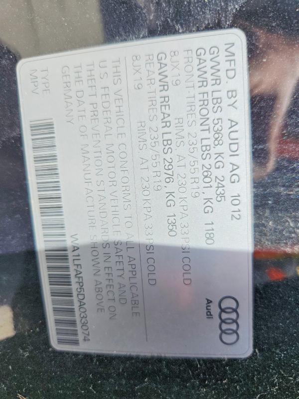 Aukcja sprzedaży 2013 Audi Q5, vin: WA1LFAFP5DA033074, numer aukcji: 65922806
